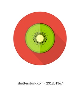 Flat long shadow kiwi icon isolated on white background