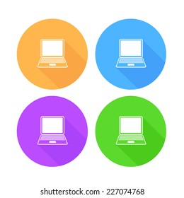 Flat long shadow laptop icons set colorful technology design