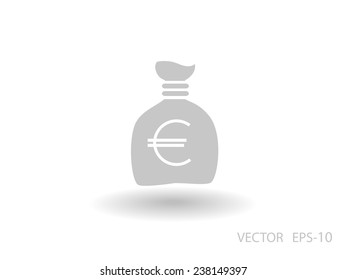 Flat long shadow Money bag icon, vector illustration