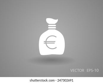 Flat long shadow Money bag icon, vector illustration