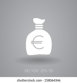 Flat long shadow Money bag icon, vector illustration