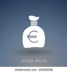 Flat long shadow Money bag icon, vector illustration