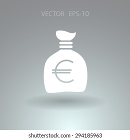 Flat long shadow Money bag icon, vector illustration