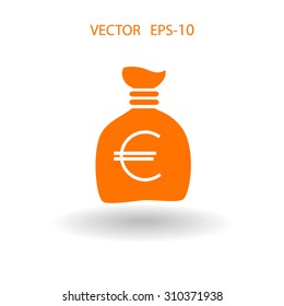 Flat long shadow Money bag icon, vector illustration