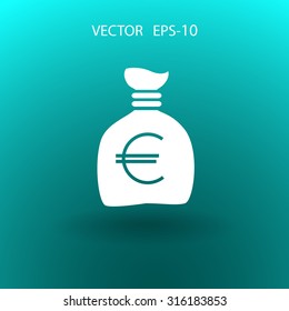 Icono de bolsa de dinero larga plana, ilustración vectorial