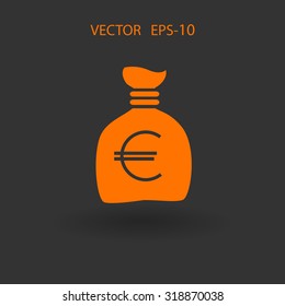 Icono de bolsa de dinero larga plana, ilustración vectorial