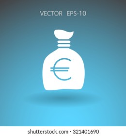 Icono de bolsa de dinero larga plana, ilustración vectorial