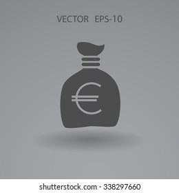 Flat long shadow Money bag icon, vector illustration