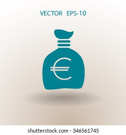 Flat long shadow Money bag icon, vector illustration