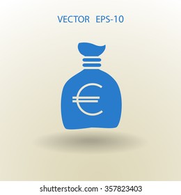 Flat long shadow Money bag icon, vector illustration