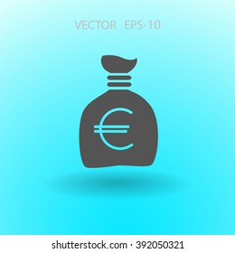 Flat long shadow Money bag icon, vector illustration