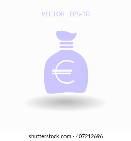 Flat long shadow Money bag icon, vector illustration