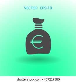 Icono de bolsa de dinero larga plana, ilustración vectorial