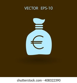 Icono de bolsa de dinero larga plana, ilustración vectorial