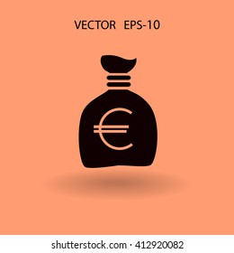 Icono de bolsa de dinero larga plana, ilustración vectorial