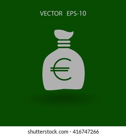 Flat long shadow Money bag icon, vector illustration