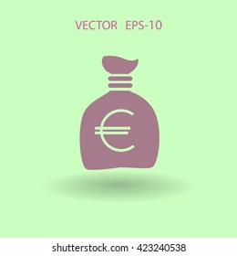 Flat long shadow Money bag icon, vector illustration