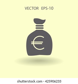 Icono de bolsa de dinero larga plana, ilustración vectorial