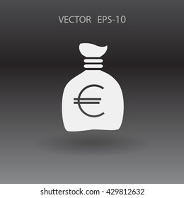 Flat long shadow Money bag icon, vector illustration