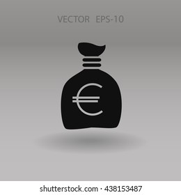 Icono de bolsa de dinero larga plana, ilustración vectorial