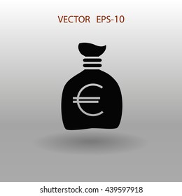 Flat long shadow Money bag icon, vector illustration