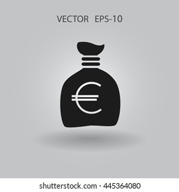 Icono de bolsa de dinero larga plana, ilustración vectorial