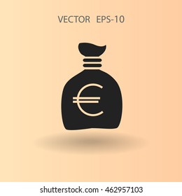 Icono de bolsa de dinero larga plana, ilustración vectorial