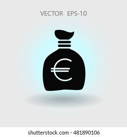 Flat long shadow Money bag icon, vector illustration