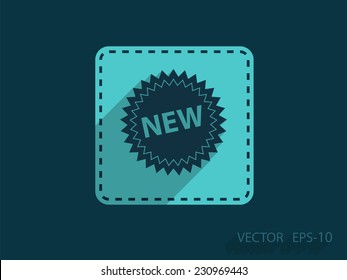 Flat long shadow New label icon, vector illustration