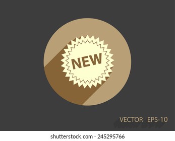 Flat long shadow New label icon, vector illustration
