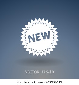 Flat long shadow New label icon, vector illustration