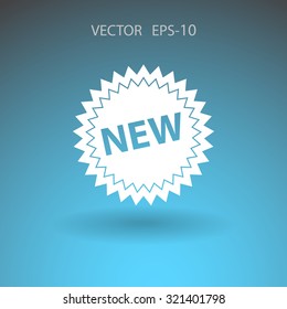 Flat long shadow New label icon, vector illustration