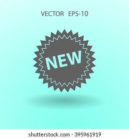 Flat long shadow New label icon, vector illustration