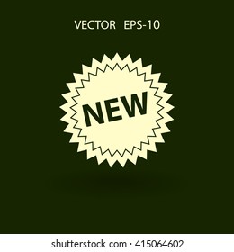 Flat long shadow New label icon, vector illustration