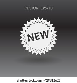 Flat long shadow New label icon, vector illustration