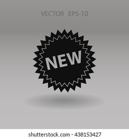 Flat long shadow New label icon, vector illustration