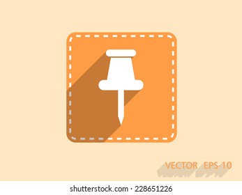 Flat long shadow Pushpin icon, vector illustration