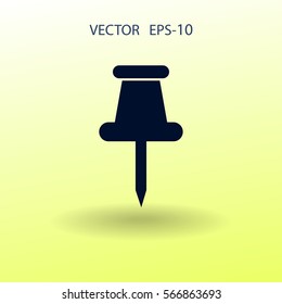 Flat long shadow Pushpin icon, vector illustration