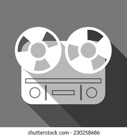 Flat long shadow reel tape recorder icon