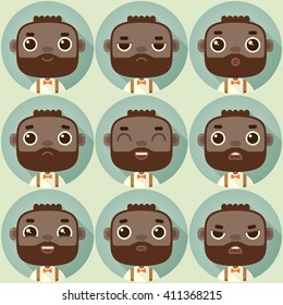 Flat long shadow round icons with human emotions. Vector set.