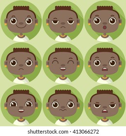 Flat long shadow round icons with human emotions. Vector set.
