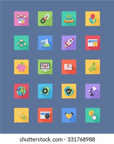 Flat Long Shadow Squares  Business Icons 