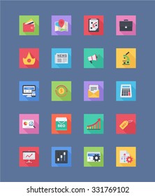 Flat Long Shadow Squares  Business Icons 