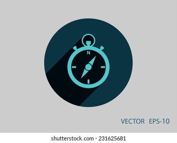 Flat long shadow Stopwatch icon, vector illustration