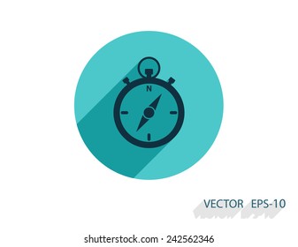 Flat long shadow Stopwatch icon, vector illustration