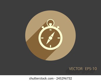 Flat long shadow Stopwatch icon, vector illustration