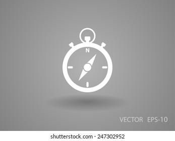 Flat long shadow Stopwatch icon, vector illustration
