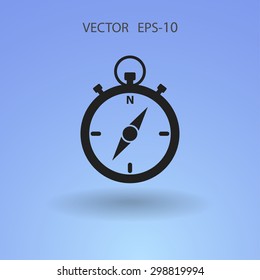 Flat long shadow Stopwatch icon, vector illustration