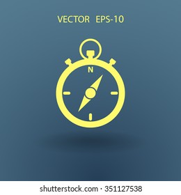 Flat long shadow Stopwatch icon, vector illustration
