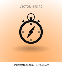 Flat long shadow Stopwatch icon, vector illustration